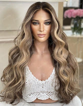 Ash Blonde Luxury Human Hair Wigs With Balayage Wavy Lace Front Human Hair - Everyday Wigs